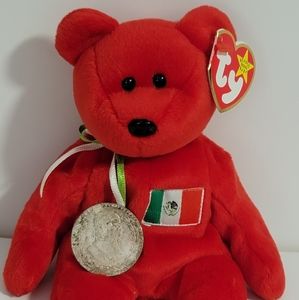 Vintage Ty Beanie Babies Osito Bear & Vintage Mexican Coin